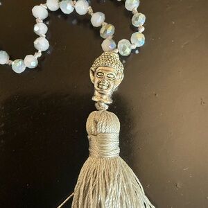 Elegant Silver Beaded Necklace with Buddha Pendant